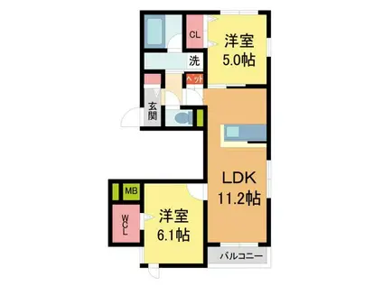 西宮市松下町ヘーベルメゾン(2LDK/2階)の間取り写真