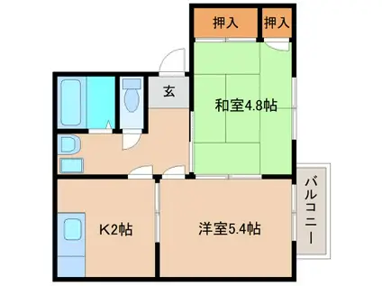 クレセール学園前B棟(2DK/2階)の間取り写真