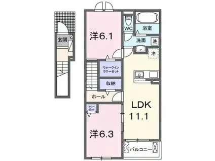 フクダ パーク サイドI(2LDK/2階)の間取り写真