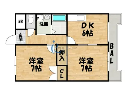 ニューロータスライフ(2DK/3階)の間取り写真