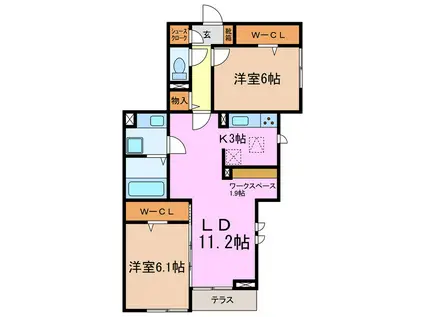 カトルフィーユ(2LDK/1階)の間取り写真