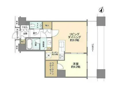 カテリーナ三田タワースイートイーストアーク(1LDK/10階)の間取り写真