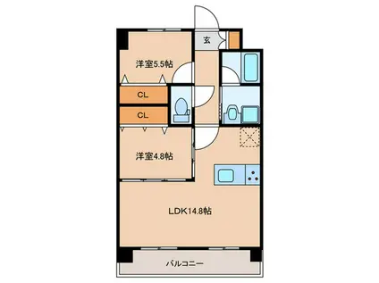 SQUARE箱崎東(2LDK/3階)の間取り写真