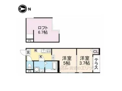 ハーモニーテラスフォース椥辻(1DK/1階)の間取り写真