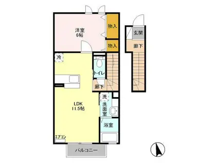 サニーウェルC(1LDK/2階)の間取り写真