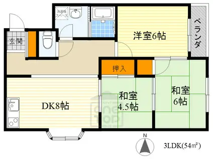 メゾン木田(3DK/4階)の間取り写真