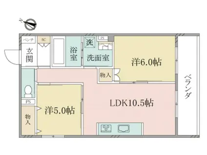 ヘーベルヴィレッジ東高円寺MAGNOLIA(2LDK/3階)の間取り写真