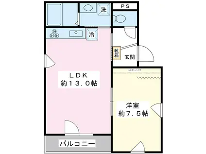 ソーラーレジデンス今川(1LDK/2階)の間取り写真