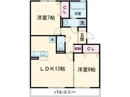 エスペラール(2LDK/3階)の間取り写真