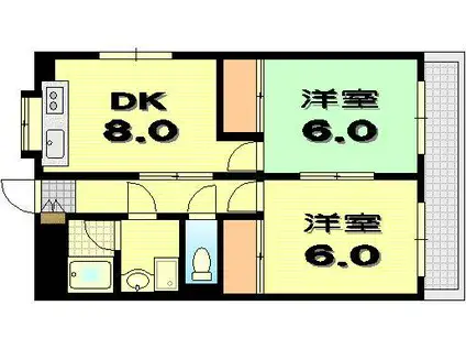コーポ英(2DK/4階)の間取り写真