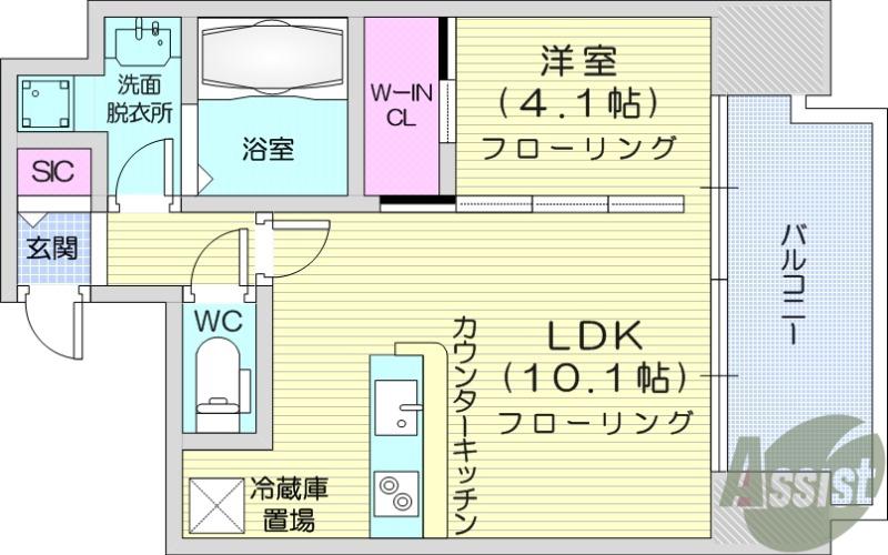 デュオフラッツ仙台木町通リネア(1LDK/13階)の間取り写真