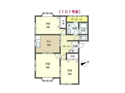 ラベンダーII(3DK/1階)の間取り写真