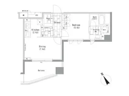 ザ・パークハビオ横浜山手(1DK/5階)の間取り写真