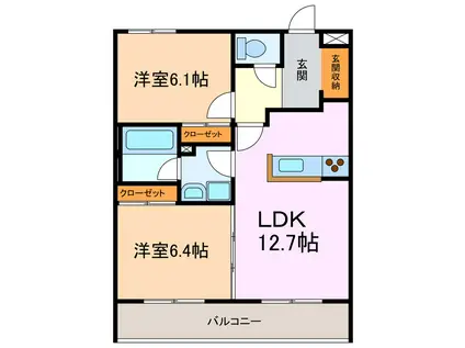 エスポア三好II(2LDK/3階)の間取り写真
