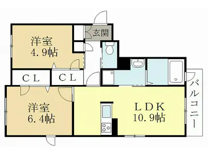ラ・フォルテ広野(2LDK/3階)の間取り写真