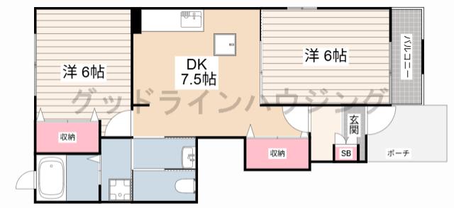 エレガンシア(2DK/1階)の間取り写真