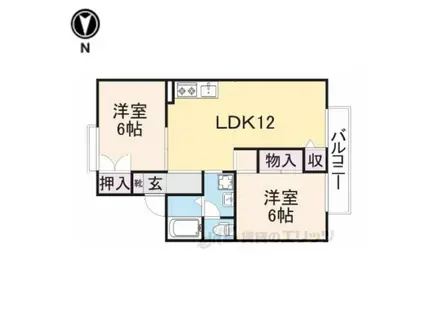 アゼリオ学園前B棟(2LDK/1階)の間取り写真