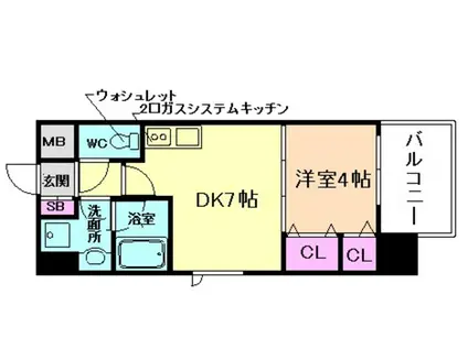 スプランディッド三国セカンド(1DK/2階)の間取り写真