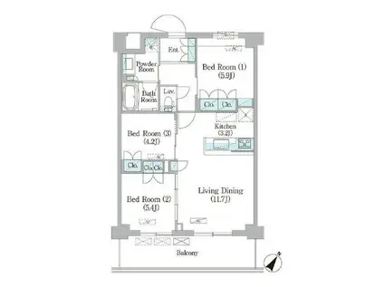 NIIYA平和台(3LDK/4階)の間取り写真