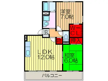 ドミール岡山手(2LDK/1階)の間取り写真