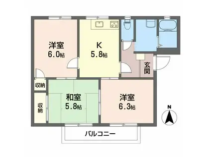 フレグランス関谷 A棟(3K/2階)の間取り写真