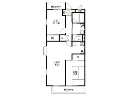 成城ミナミヒルズ(2LDK/3階)の間取り写真