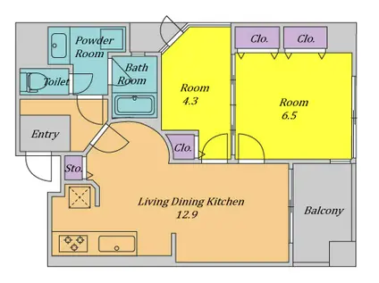 エスティメゾン上町台(2LDK/10階)の間取り写真