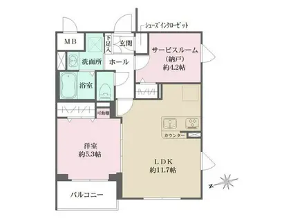 ラペルラ桜新町(1SLDK/4階)の間取り写真