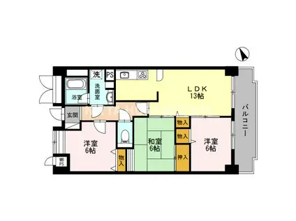 エール豊岡(3LDK/6階)の間取り写真