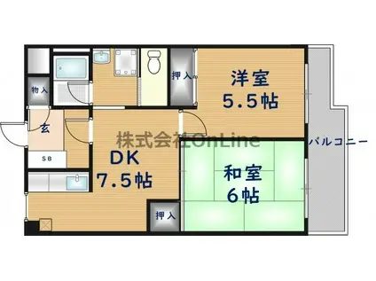 グランディー小路(2DK/2階)の間取り写真