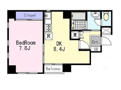 ユイマール(1DK/3階)の間取り写真