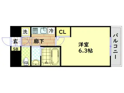 エスリード南堀江レジデンス(1K/2階)の間取り写真