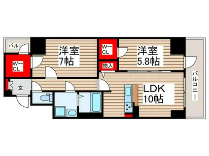 ホクレア(2LDK/4階)の間取り写真
