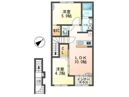 那珂市菅谷字江向東アパート(2LDK/2階)の間取り写真