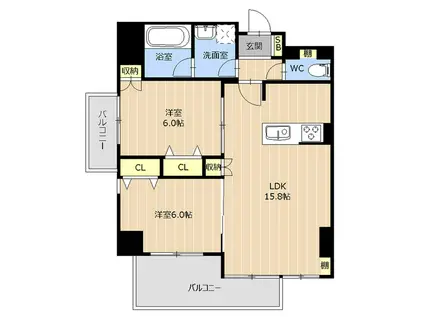 PROUD上熊本(2LDK/5階)の間取り写真