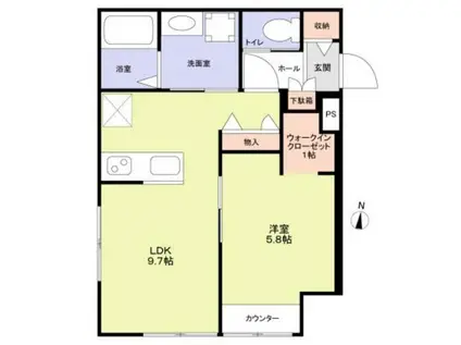 アンソレイユ明大前(1LDK/1階)の間取り写真