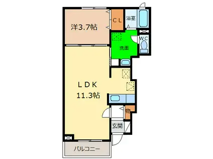 ティファニーハイツI・II(1LDK/1階)の間取り写真