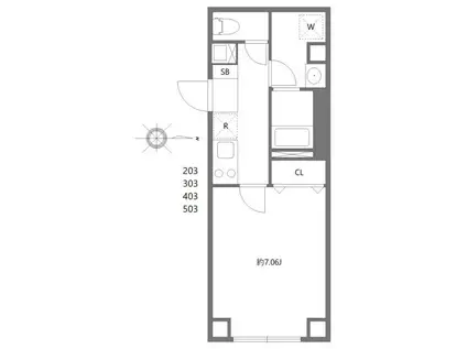 アセットホーム横浜(1K/2階)の間取り写真