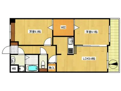 ディアコート南花畑 壱番館(2DK/2階)の間取り写真