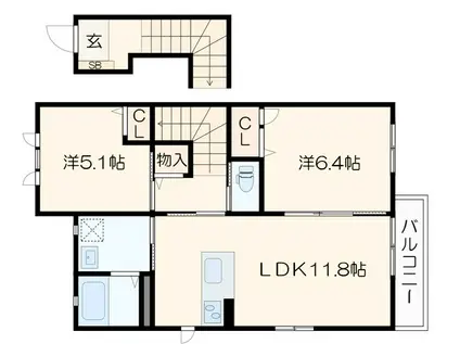 オキノ プレミア(2LDK/2階)の間取り写真