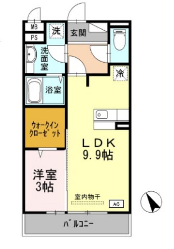 セジュール町坪(1LDK/2階)の間取り写真