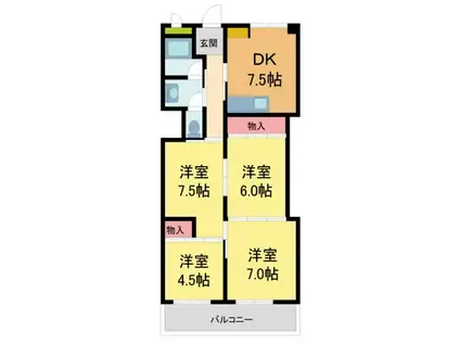 芦屋パレスハイツ南館(4DK/3階)の間取り写真