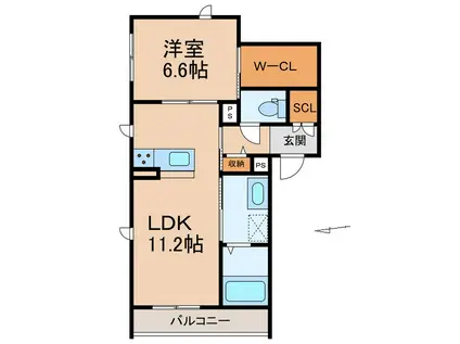 ベレオ LA SPIAGGIA(1LDK/2階)の間取り写真