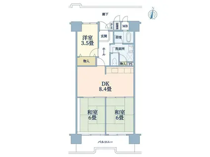 ポートアイランド41号棟(3DK/11階)の間取り写真