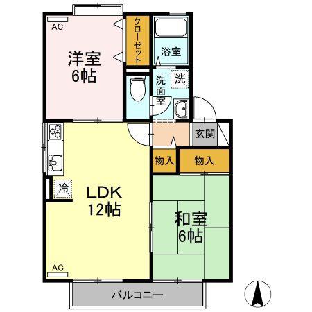 シャトレー中村(2LDK/2階)の間取り写真