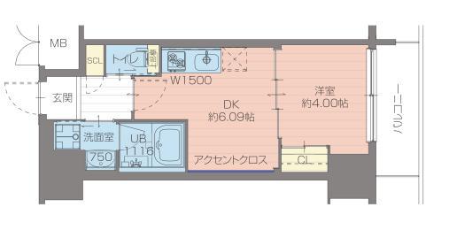 プレジオ日暮通(1DK/11階)の間取り写真