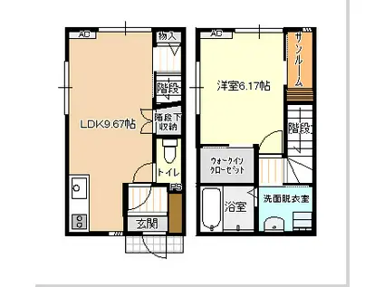 ビオラ古城塚A棟(1LDK/1階)の間取り写真