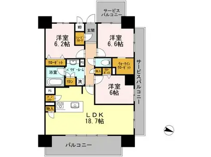 ロイヤルパークスERささしま イースト(3LDK/17階)の間取り写真