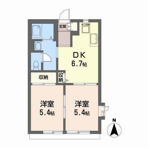 ディアスK(2DK/1階)の間取り写真