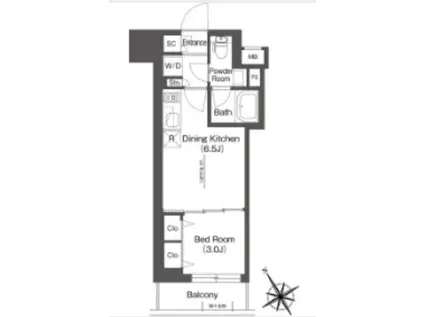 BLUROCK後楽園 旧クレヴィアリグゼ文京後楽園(1DK/15階)の間取り写真